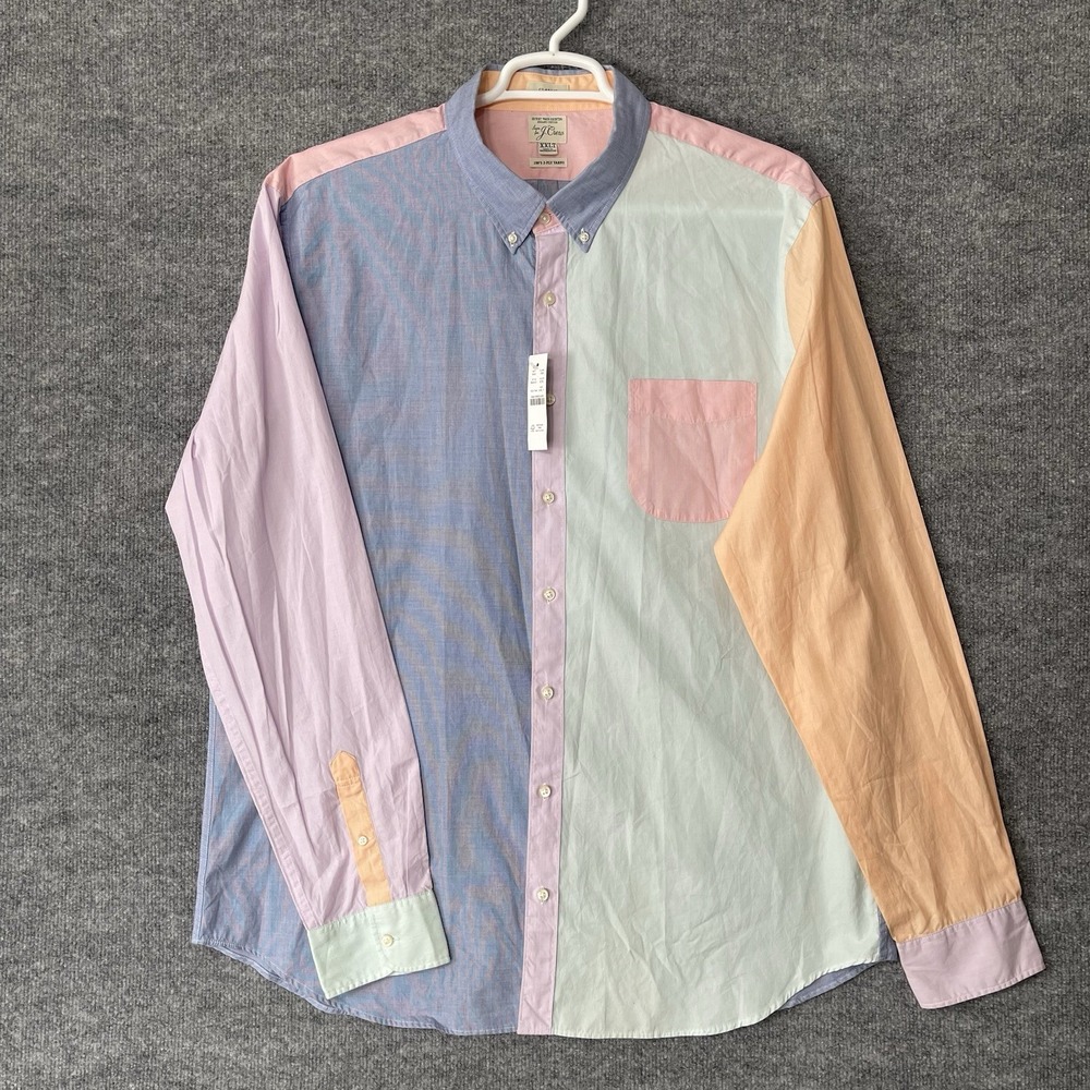 J Crew Shirt Mens 2XLT Button Down Pastel Colorblock Long Sleeve Poplin Easter